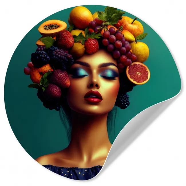 Vrouw - Hoodtooi - Tropisch - Fruit - Druiven Wandcirkel behangsticker klein -3d
