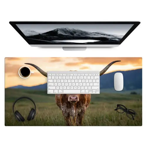 Longhorn - Landschap - Zonsondergang Muismat XXL klein -3d