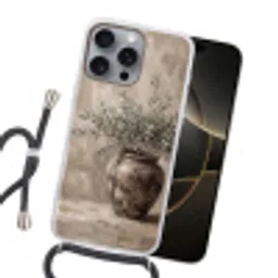 Olijfplant - Aardenpot - Abstract - Beige Hoesje iPhone 16 Pro Max met koord klein -sfeer1