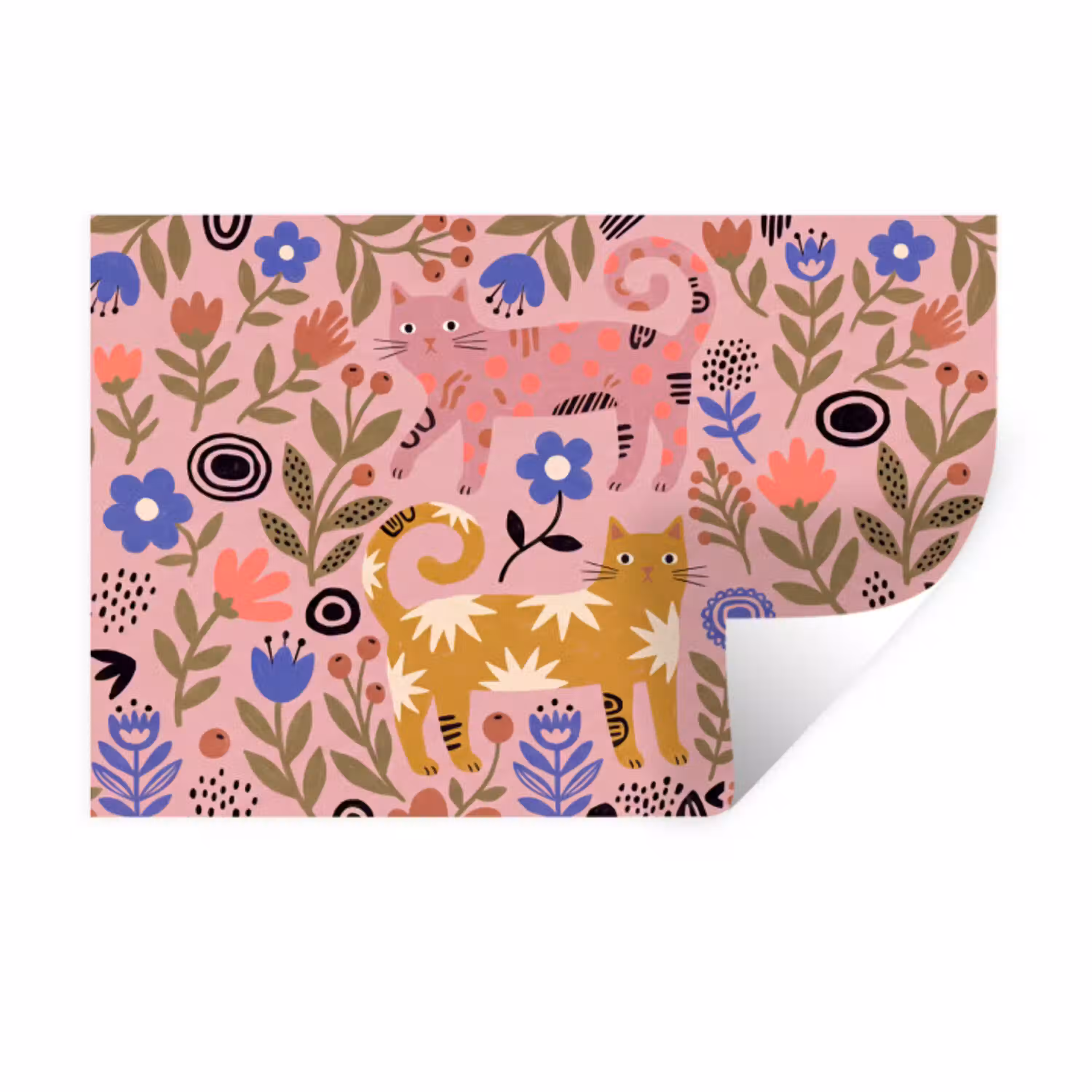 Kat - Bloemen - Dieren - Modern - Roze Muursticker klein -3d