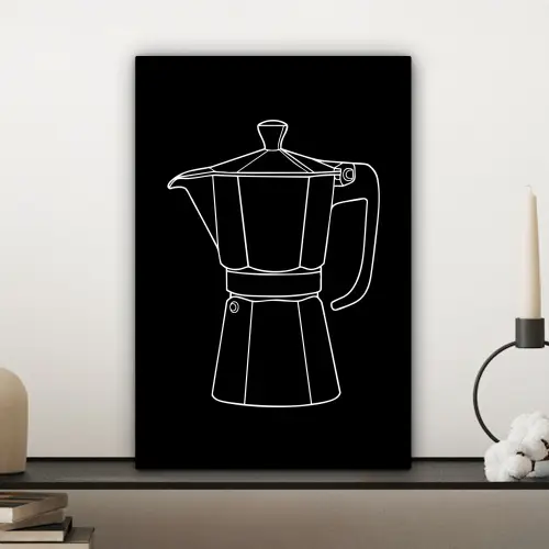 Mokkapot - Zwart - Wit - Lijntekening canvas 2cm klein -sfeer6