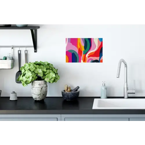 Vormen - Golvend - Abstract - Felroze Muursticker klein -keuken