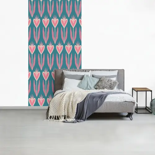Blauw - Retro - Patroon - Hartjes fotobehang vinyl groot 64 -slaapkamer