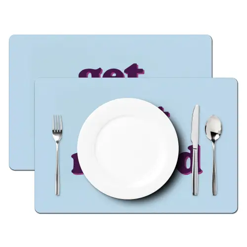 Speels - Boodschap - Blauw Placemat vinyl groot -zzsfeer2_Kitchenyeah-website
