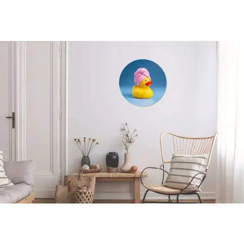 Badeend - Handdoek - Blauw Wandcirkel aluminium klein -woonkamer
