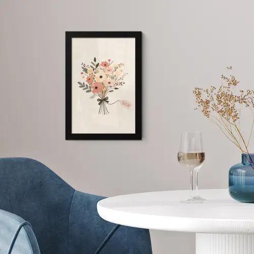Bloemen - Quote - Beige - Lint fotolijst zwart zonder passe partout klein -sfeer4
