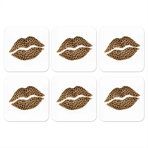 Lip - Panterprint - Minimalistisch - Wit onderzetter kurk middel -3d