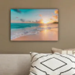 Zonsondergang - Strand - Zee - Zomer - Blauw canvas 2cm klein -sfeer3
