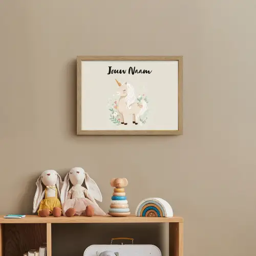 Beige - Eenhoorn - Minimalistisch - Bloemen Light Box met batterij (Wandlamp kind) middel -sfeer2_kind