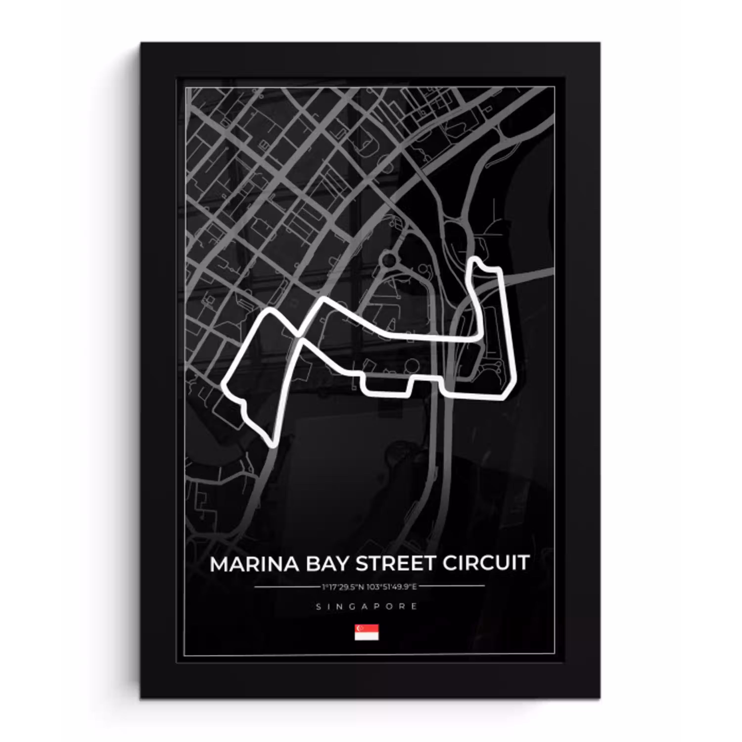 Racing - Sport - Racebaan - Singapore - Marina Bay Street Circuit - Zwart fotolijst zwart zonder passe partout klein -3d