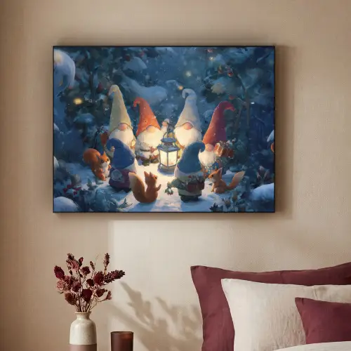 Winter - Gnooms - Eekhoorns - Meerkleurig Textielframe zwart klein -sfeer1