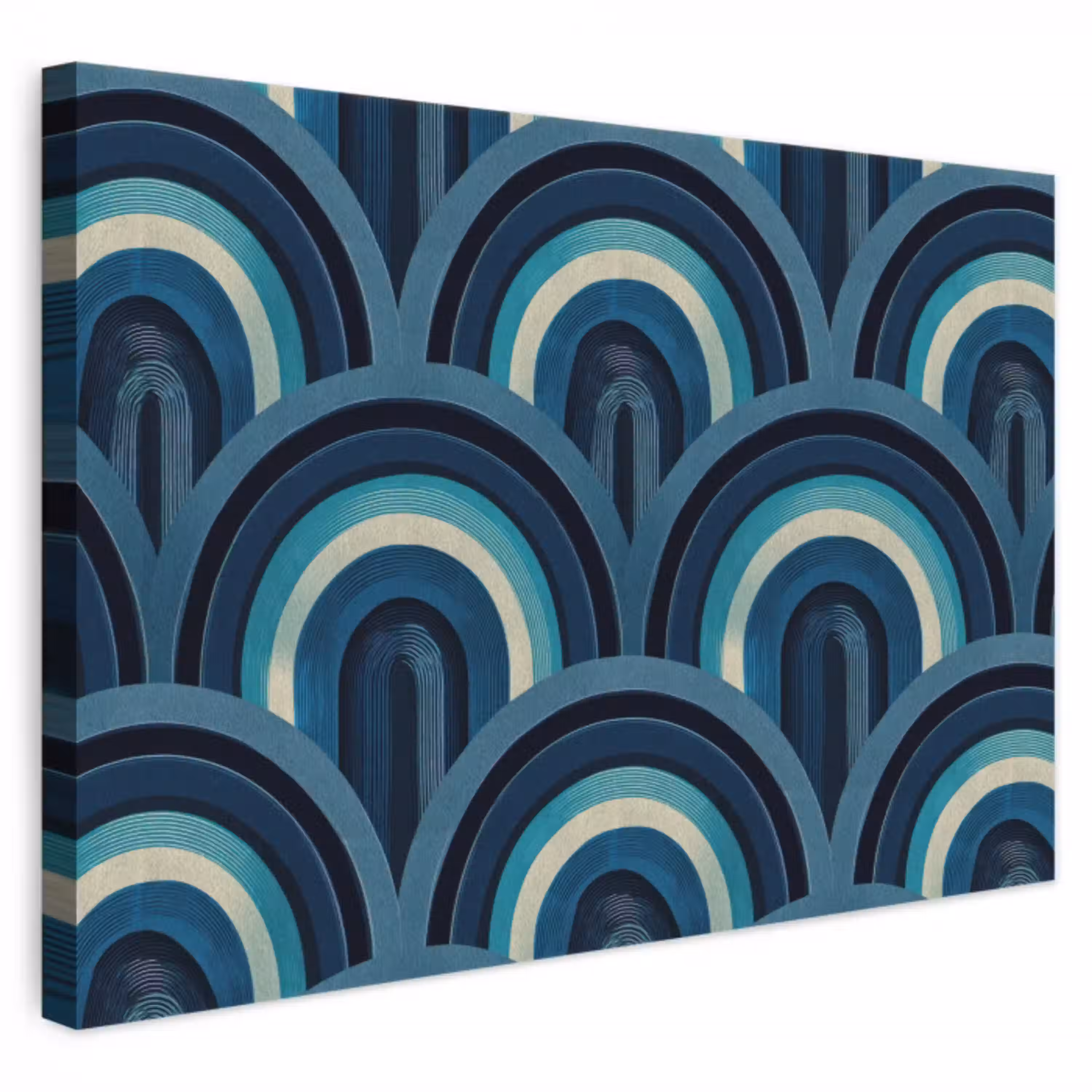 Bogen - Geometrisch - Patroon - Blauw - Retro canvas 2cm klein 34 -3d