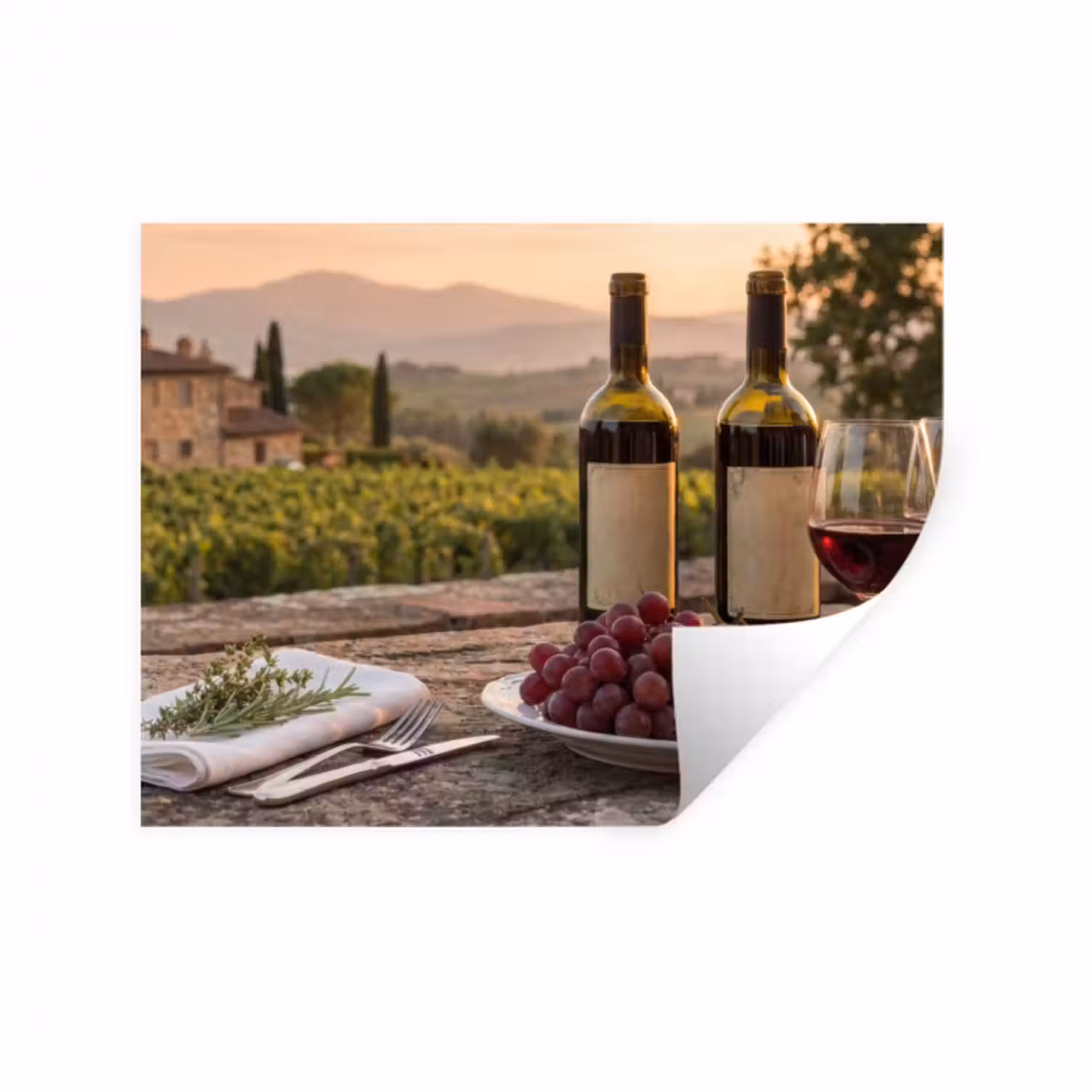Wandtattoo – Wein - Gläser - Trauben - Weinberg