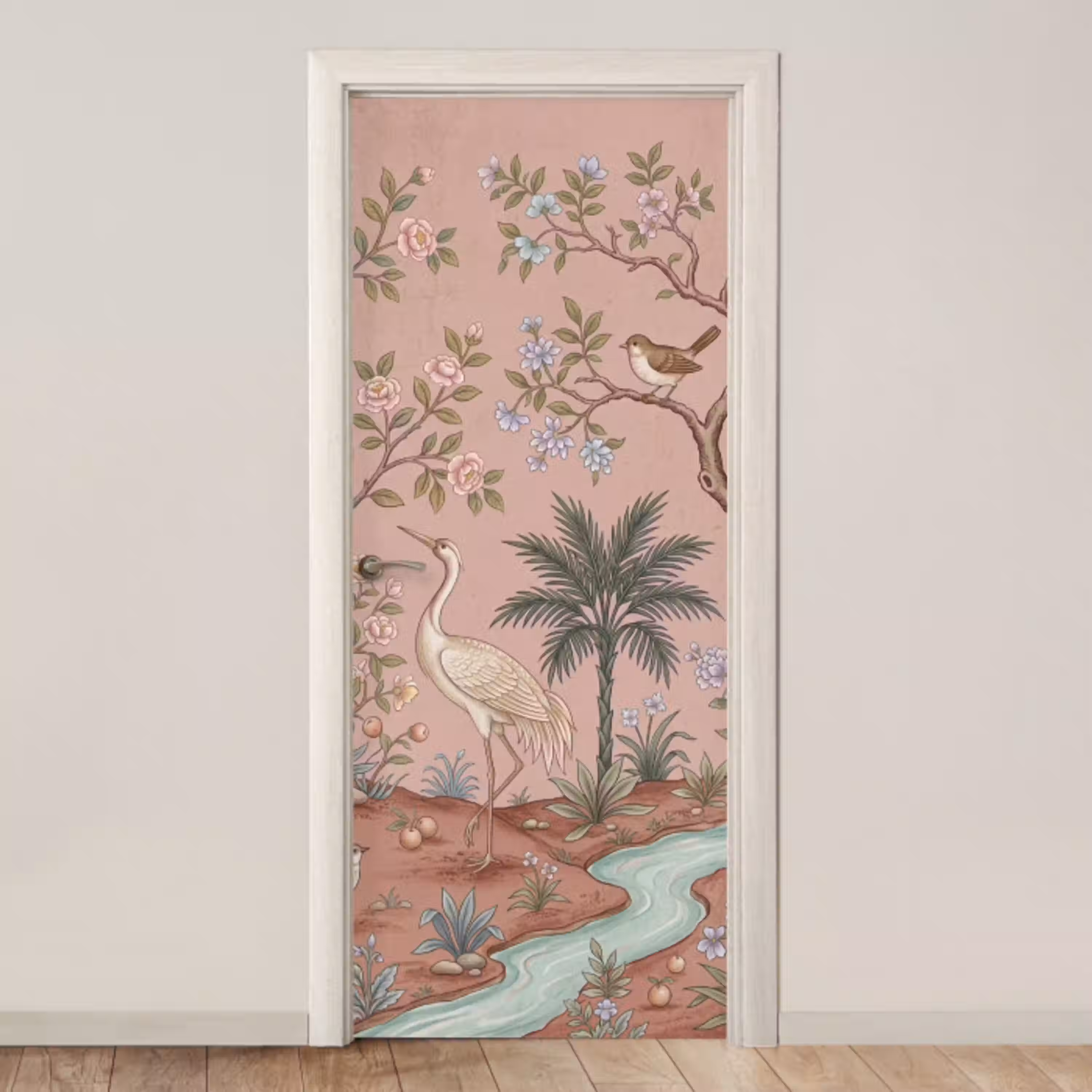 Nostalgisch - Reigers - Roze deurposter klein -3d_beige