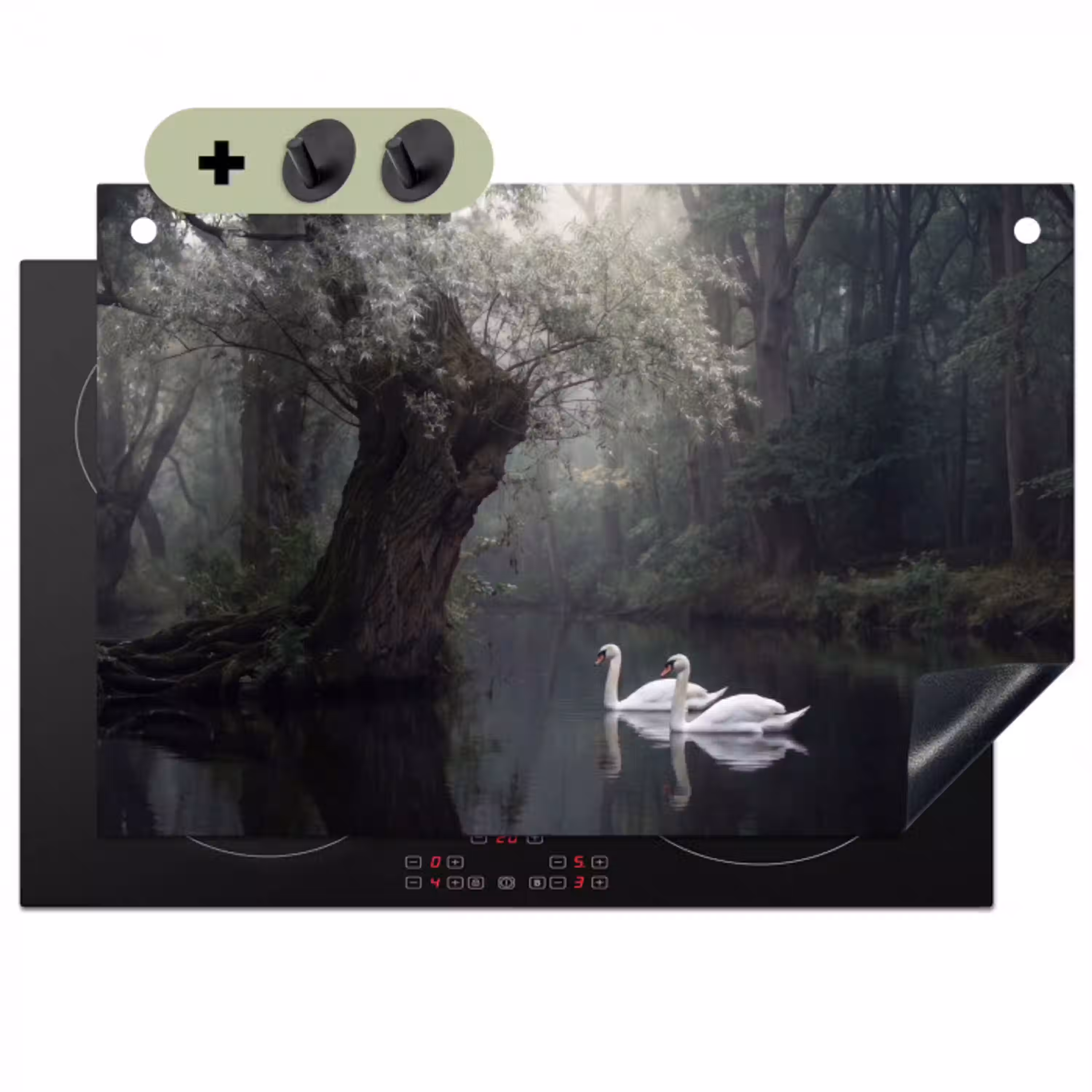 Zwanen - Rivier - Bos Inductie beschemer met haakjes klein -3d
