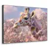 Giraffe - Bloemen - Roze Textielframe zwart klein -3d