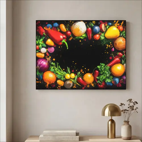 Groente - Graffiti - Kleurrijk - Koken - Abstract Textielframe zwart klein -sfeer2