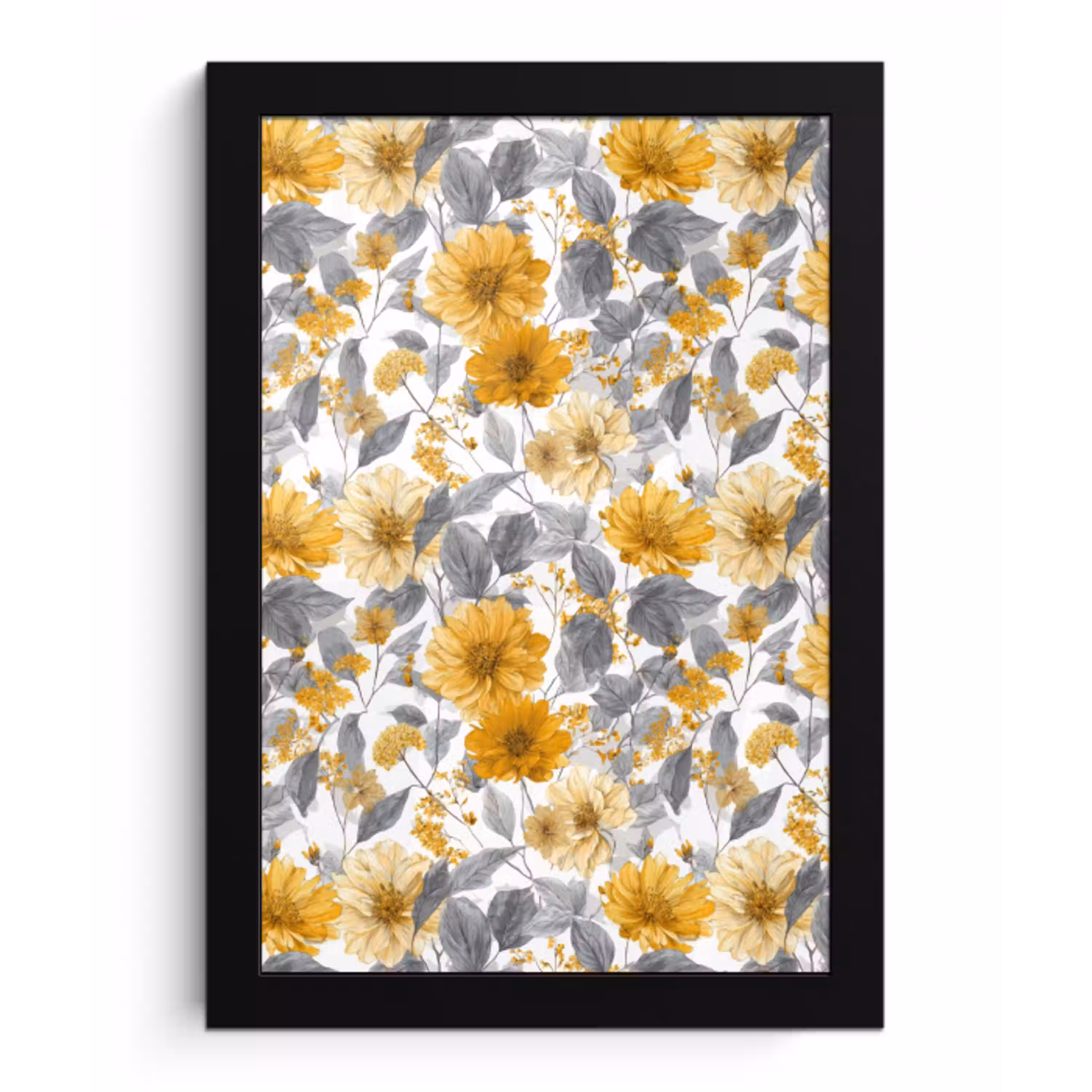 Bloemen - Botanisch - Elegant - Okergeel - Grijs fotolijst zwart zonder passe partout klein 224 -3d