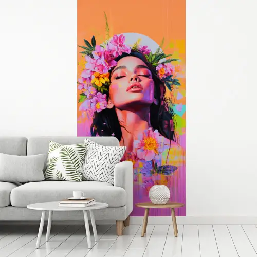 Portret - Bloemenkroon - Vrouw fotobehang vinyl groot -woonkamer