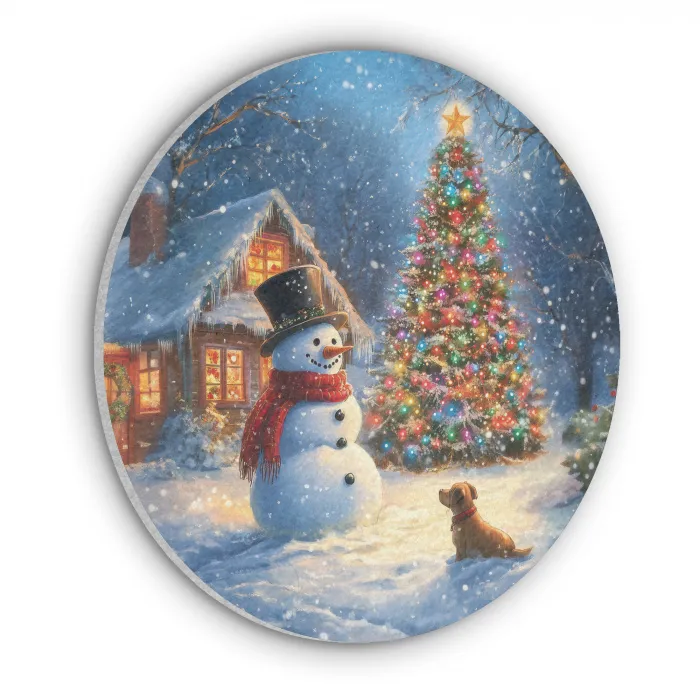 Kerstwonder - Winteravond - Kleurrijk Akoestische PET Vilt - Rond klein -3d