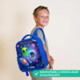 Vrolijke Ontmoeting in de Ruimte Kinderrugzak - Blauw middel -sfeer3_DE