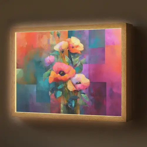 Geometrische kleurvlaken - Modern - Fantasiebloemen Light Box met batterij (Wandlamp) middel -z3d_website