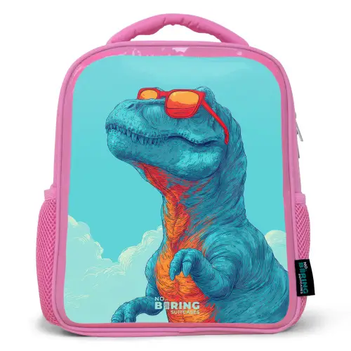Dino met zonnebril Kinderrugzak - Roze middel -3d
