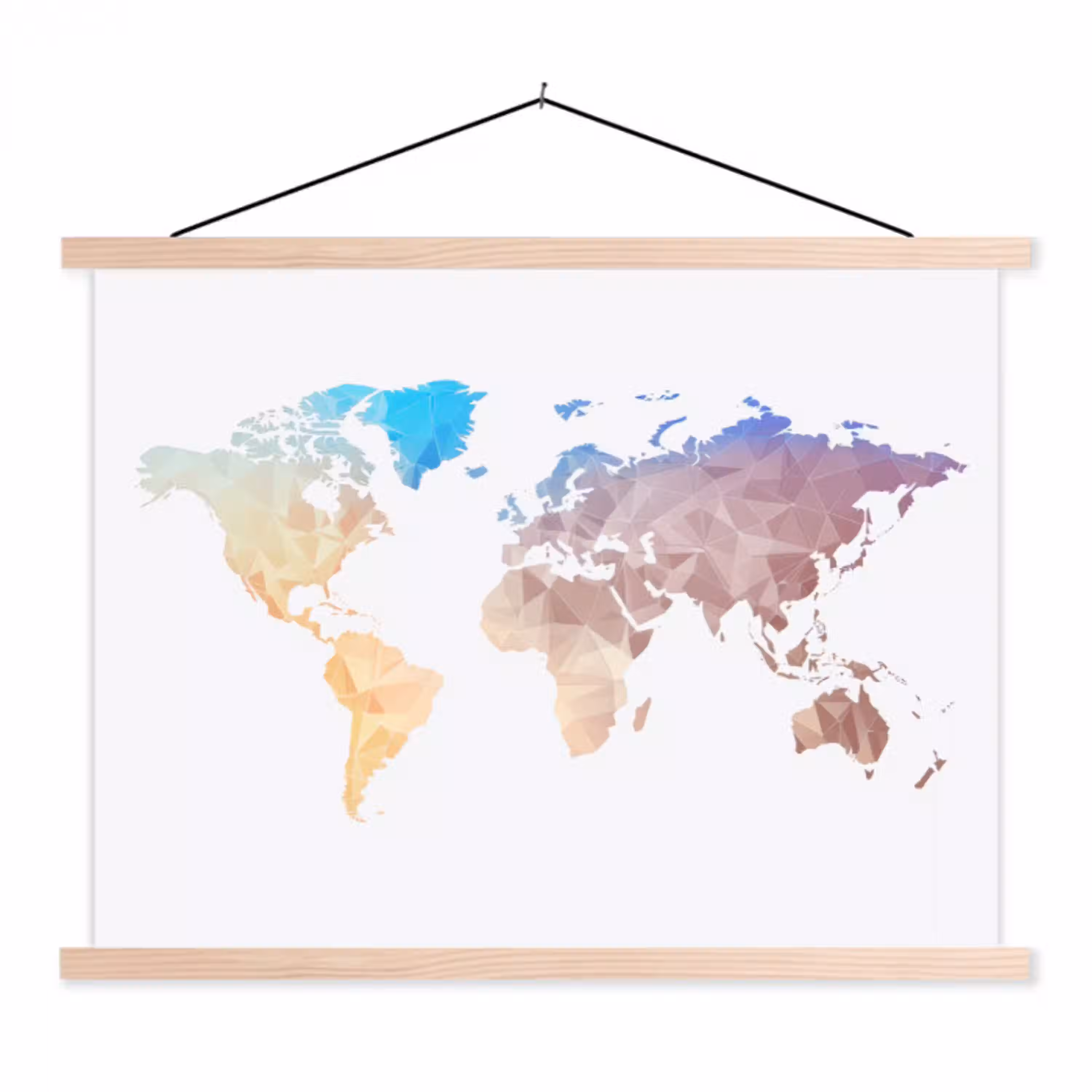 Wereldkaart - Pastel - Geometrie textielposter latten blank klein -3d