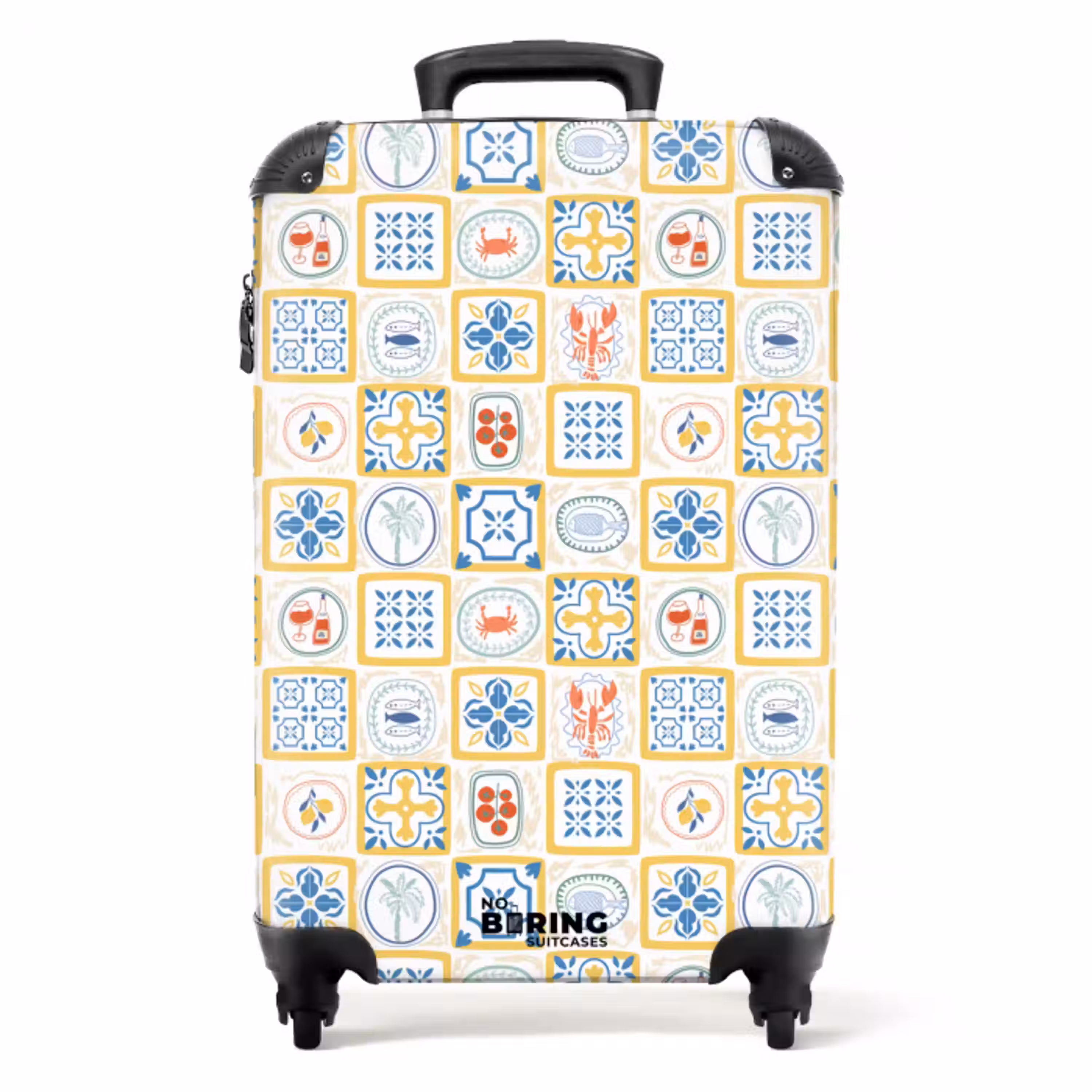 Italiaanse tegel print geel NBS - Handbagage koffer - Volwassenen Unisex middel -productfoto_recht