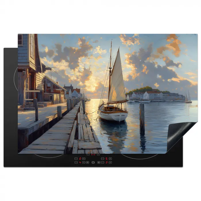 Zeilboot - Zon - Pier - Hout Inductie beschermer vinyl 3mm klein -3d