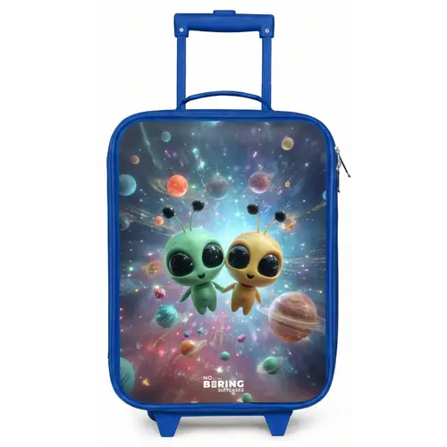 Vrolijke buitenaardse vrienden Kinderkoffer - Blauw klein -zz3dotto