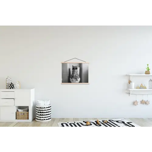 Kat - Telefoon - Toilet - Zwart - Wit textielposter latten blank klein -kinderkamer