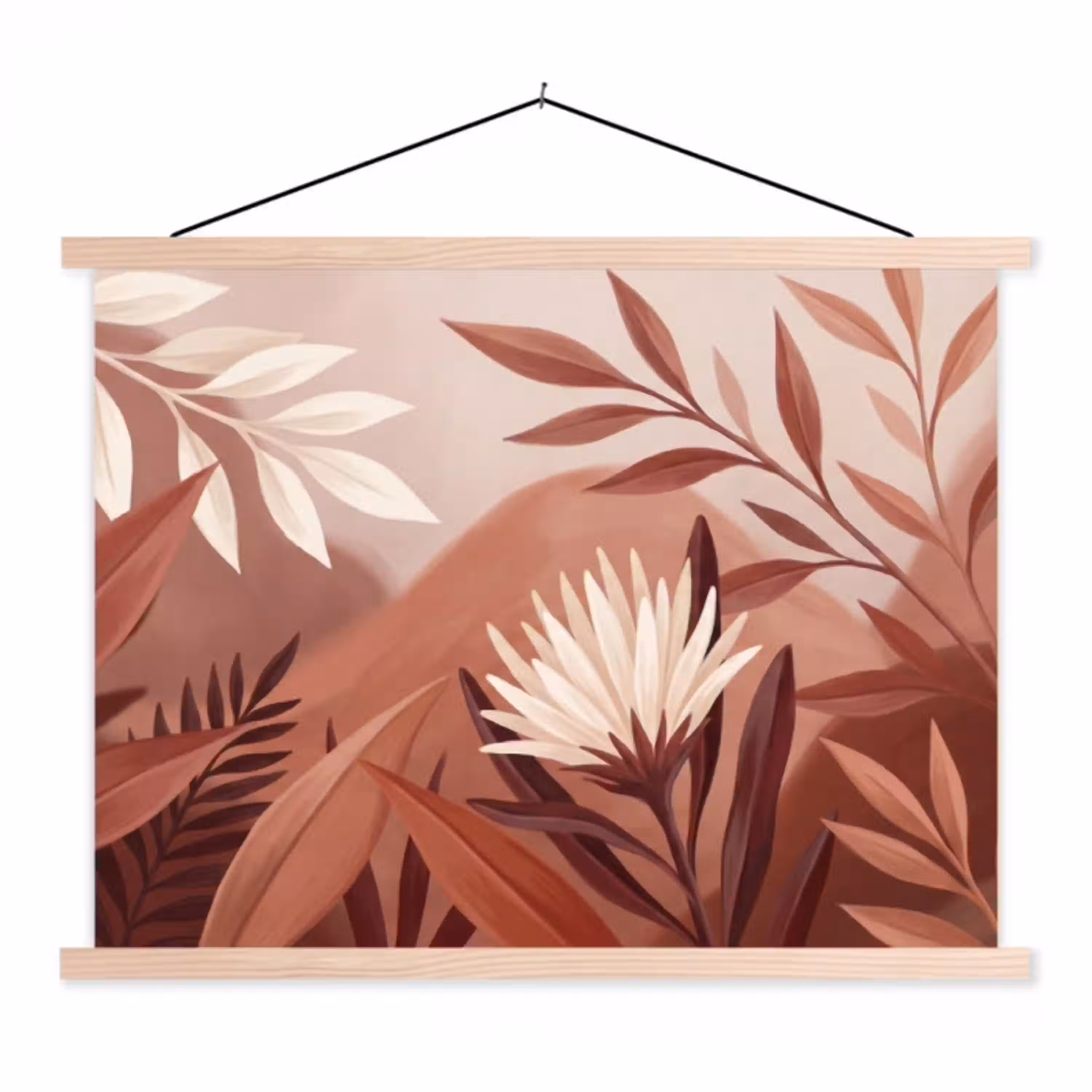 Planten - Bladeren - Botanisch - Modern - Bruin textielposter latten blank klein -3d