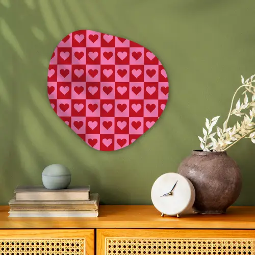 Rood - Roze - Schaakbord - Valentijn Wandcirkel Organisch Forex 3mm klein -sfeer2