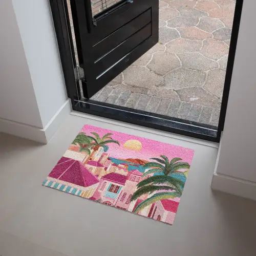 Stad - Roze - Palmbomen Deurmat klein -sfeer5