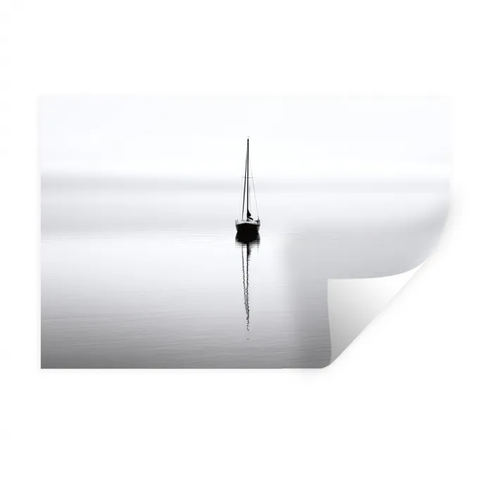 Zeilboot - Zwart - Water - Silhouet Muursticker klein -3d