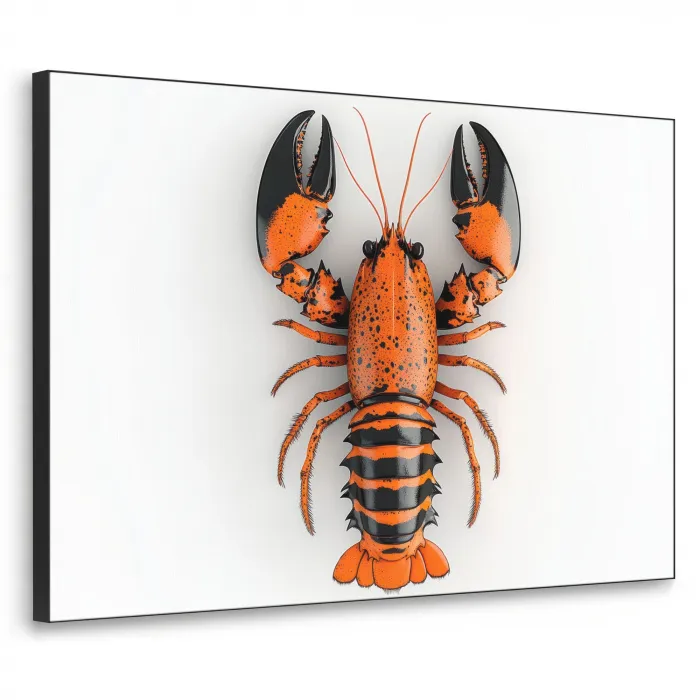 Kreeft - Zwart - Oranje - Wit - Uniek Textielframe zwart klein -3d
