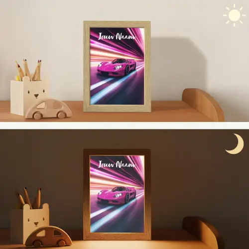 Raceauto - Roze - Neon Light Box met kabel (Kinderlampje) klein -sfeer3_kind