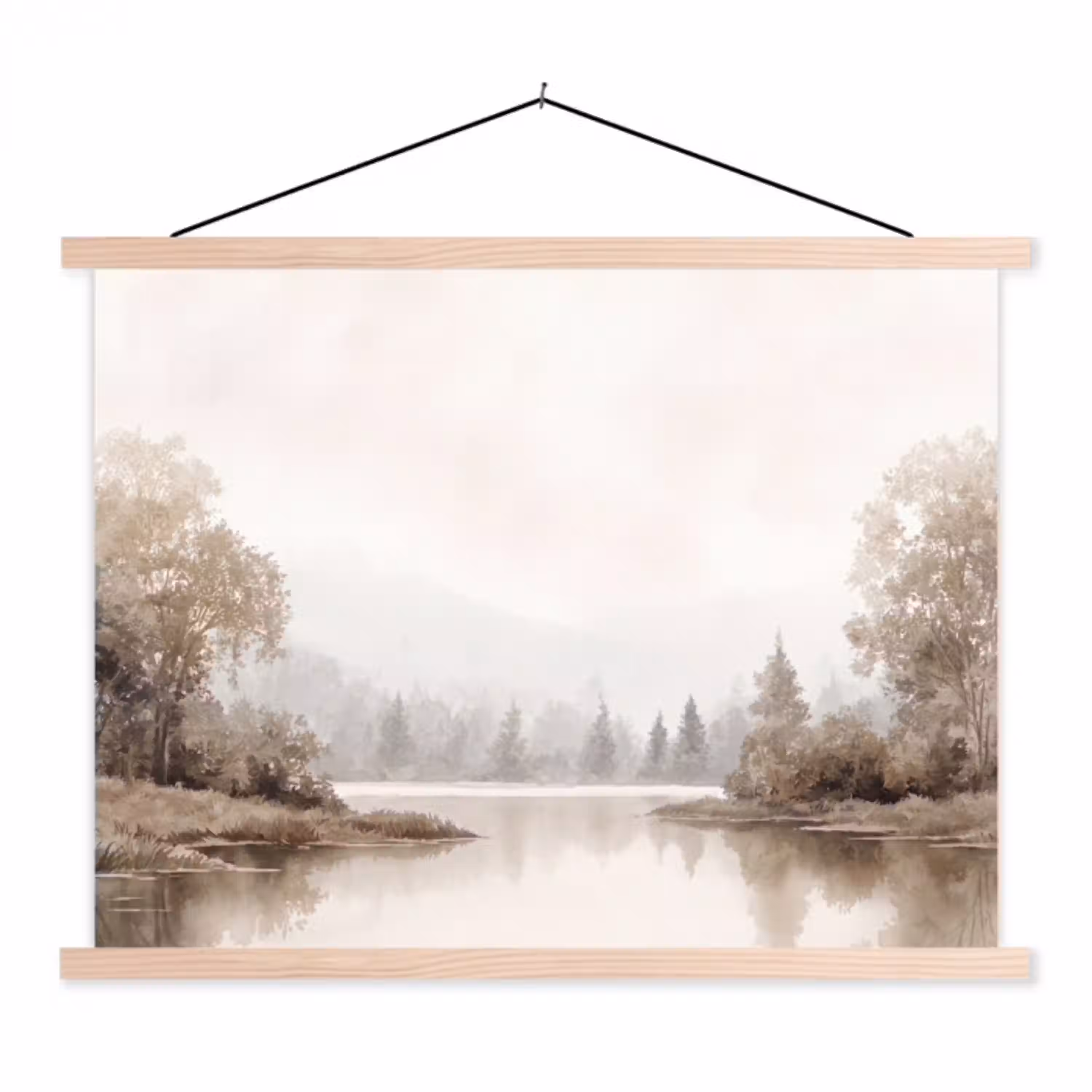 Rivierlandschap - Minimalistisch - Aardetinten textielposter latten blank klein -3d