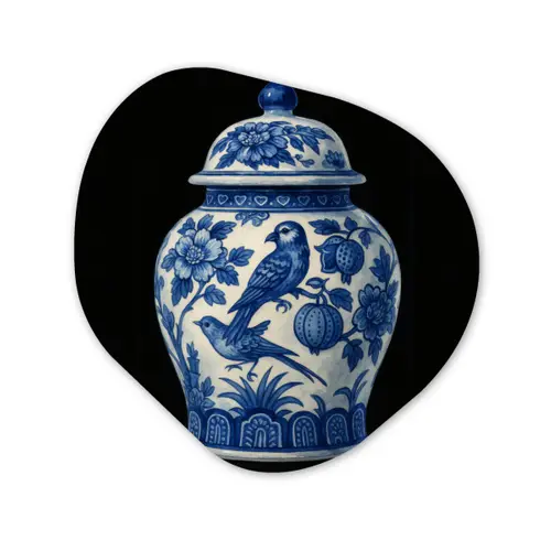Pot - Delfts Blauw - Bloemen Wandcirkel Organisch Forex 3mm klein -3d