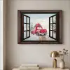 Doorkijk - Auto - Rood - Cadeaus - Winterlandschap - Kerst Textielframe - compleet frame klein -sfeer2