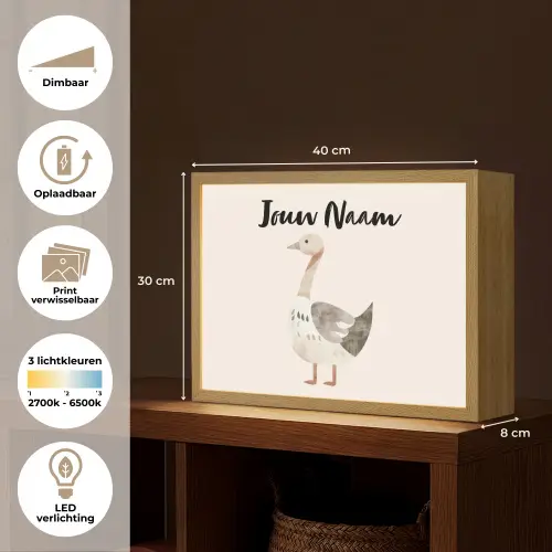 Gans - Dier - Pastel kleuren Light Box met batterij (Wandlamp kind) middel -USP_websiteoverzichtNL