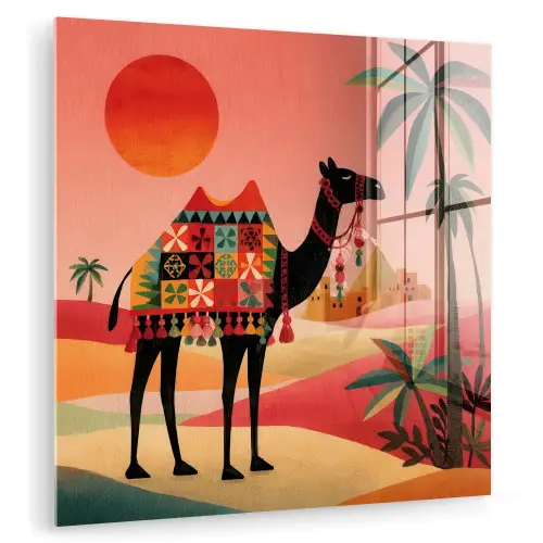 Kameel - Gekleurd tapijt - Duinen - Rode zon plexiglas 5mm klein -zzzproduct_nieuw