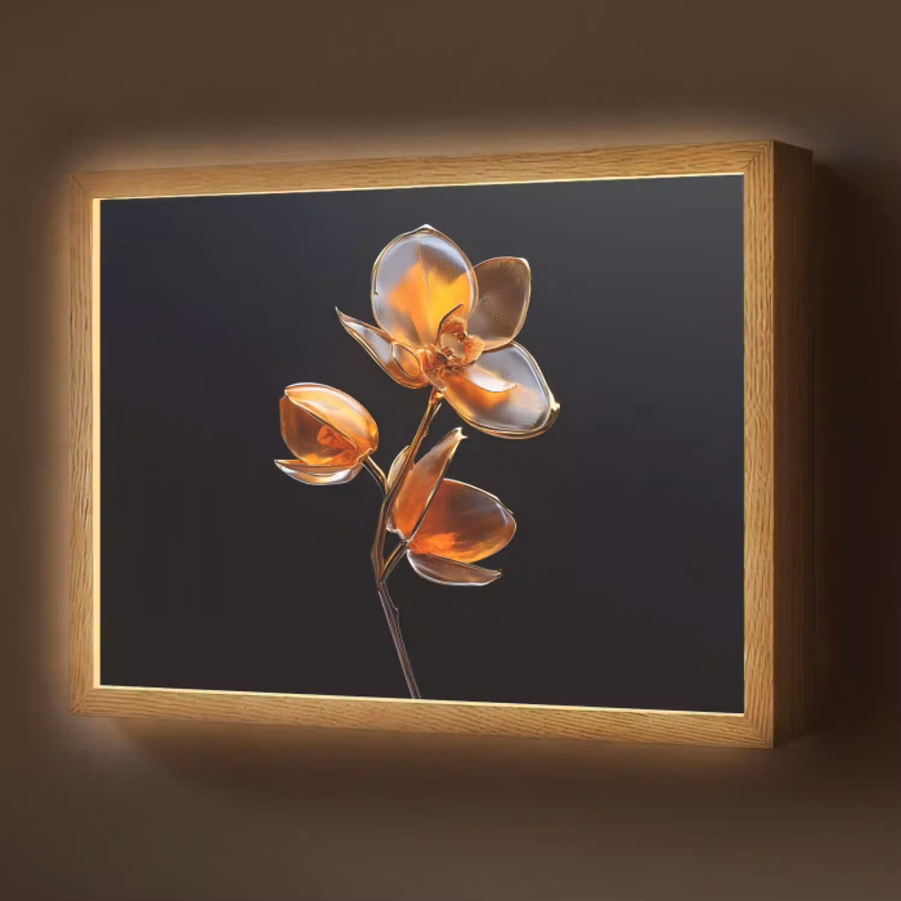 Bloem - Orchidee - Oranje Light Box met batterij (Wandlamp) middel -z3d_website
