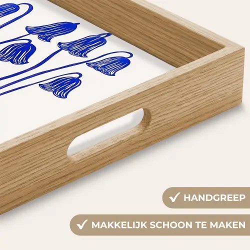 Bloemen - Blauw - Lijnen - Bloemblaadjes Dienblad Rechthoek middel -USP_HandgreepNL
