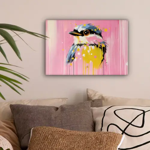 Vogel - Roze - Geel - Blauw canvas 2cm klein -sfeer1