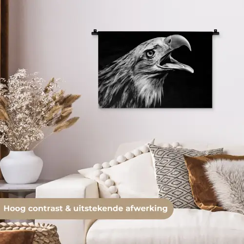 Adelaar - Portret - Roofvogels - Zwart - Wit - Vogel Wandkleed katoen klein -sfeer1