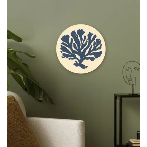 Blauw koraal - Vertakkingen - Beige Wandcirkel kunststof plaat 5mm dik klein -sfeer3
