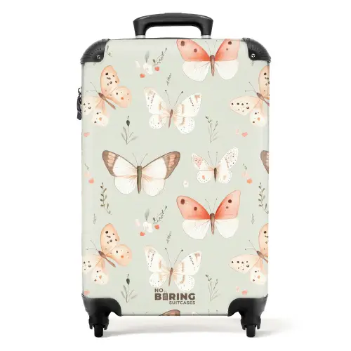 Vlinder patroon in zachte oranje en rode tinten NBS - Handbagage koffer - Kinderen Unisex middel -productfoto_recht