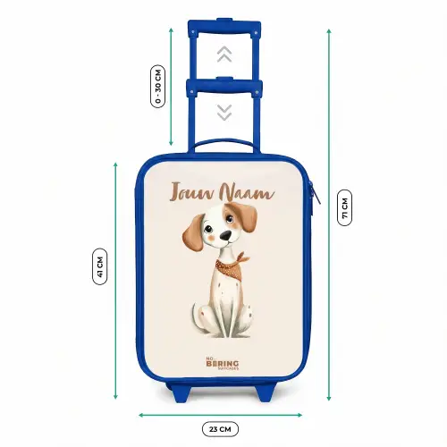 Bruin gevlekte pup op een beige achtergrond Kinderkoffer - Blauw klein -productfoto_formaten